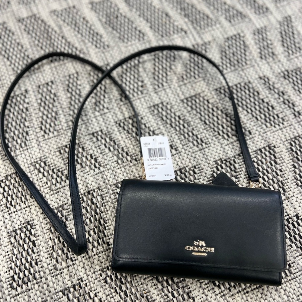 Coach Phone Crossbody Wallet on Chains, Black